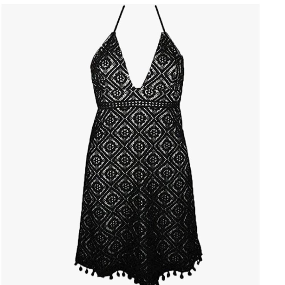 Gianni Bini Cherry Blossom Lace Halter Pom Pom Hemline Sheath Dress Size XL - Picture 1 of 10